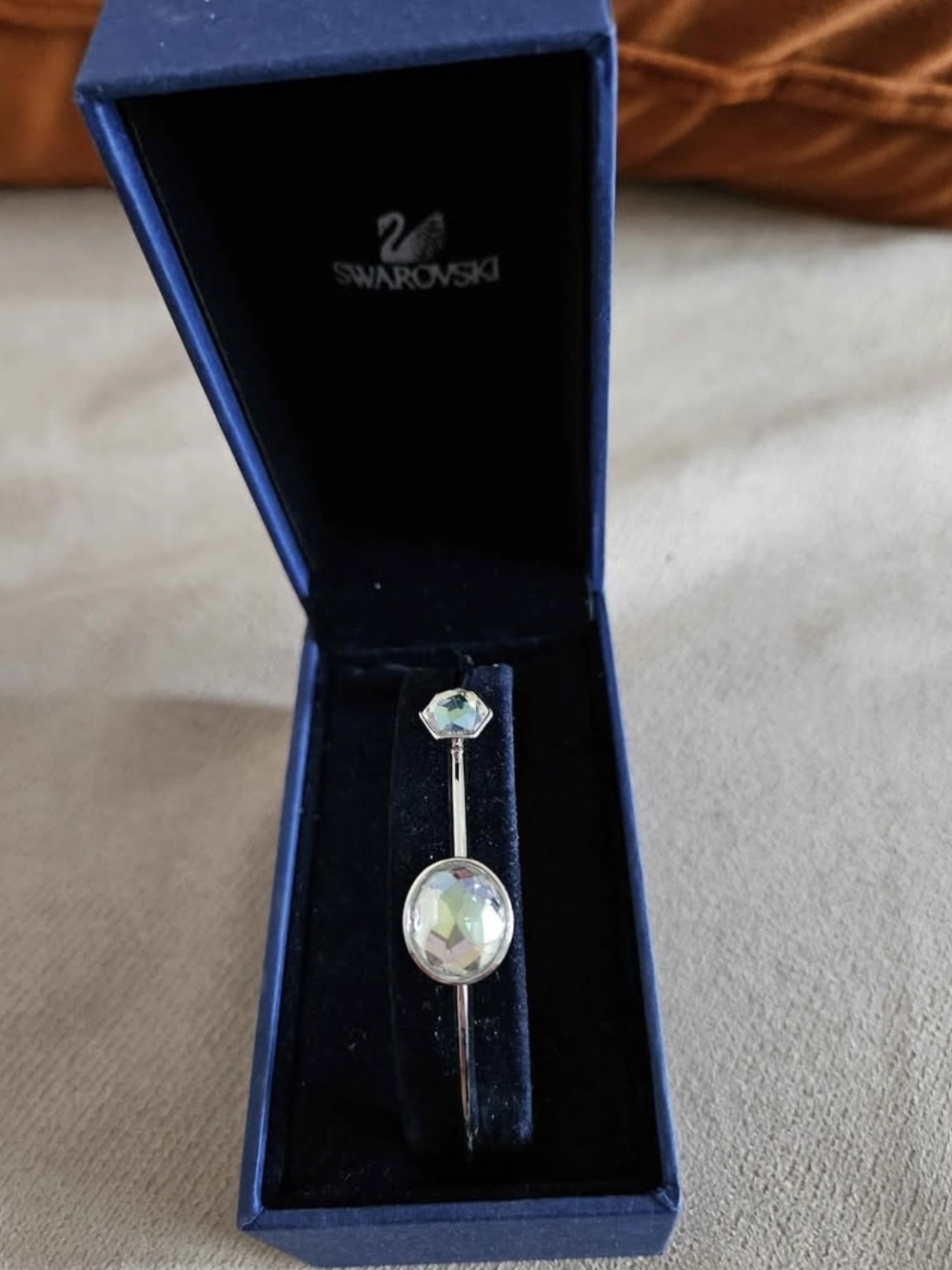 Swarovski Silver Bangle with Iridescent Opal-Crystal Accents